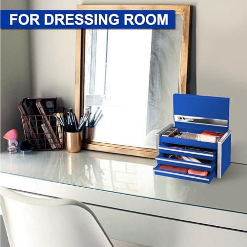 P.I.T. Mini Tool Box 8.6"W X 4.6"D, Portable 3 Drawer Steel Stackable Blue Tool Box with Magnetic Tab Locking, Blue Micro Top Chest with Liner for Tools Storage and Organizers, Home DIY — view 3