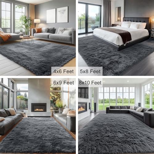 OLANLY Fluffy Area Rug for Living Room Bedroom, 4x5.9 Feet Soft Shaggy Non-Slip Carpet, Indoor Modern Plush Area Rugs for Kids Girls and Boys, Dorms, Nursery Rooms, Home Decor, Grey