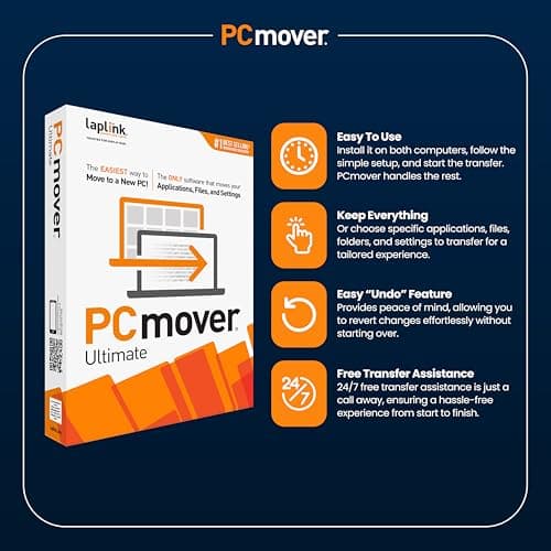 Laplink PCmover Ultimate 11 - Migration of your Applications, Files and Settings from an Old PC to a New PC - Data Transfer Software - With Optional High Speed Ethernet Cable - 1 License