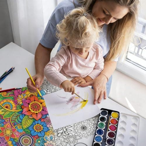 Penitue 2pcs Jumbo Mandala Coloring Posters, 100x60cm/39.37x23.62in Large Motivational Coloring Posters Giant Poster for Kids Adults Teens Art Craft Wall Party Supplies (Style 2) — view 3