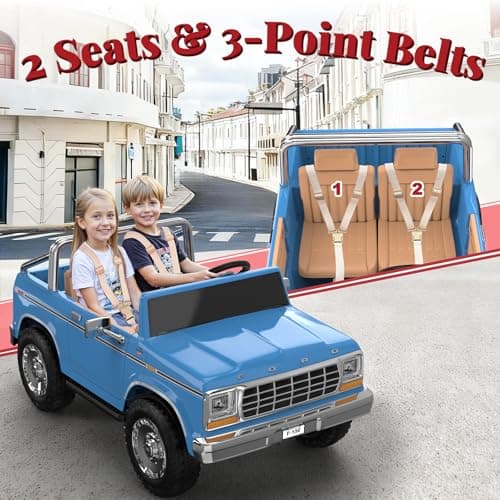 ANPABO Licensed Ford F-150 24V 2 Seater Ride on Car for Kids, 4x100W Motors for All-Terrain Electric Car with Parental Remote, Retro Style, 3-Speeds, Large Storage Box, Music Player, Aged 3-8, Blue — view 3