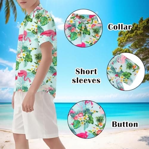 QAUN Hawaiian Shirt for Kids Boys Hawaiian Shirts Summer Button Down Shirt Cusual Tops 5-14 Years — view 4