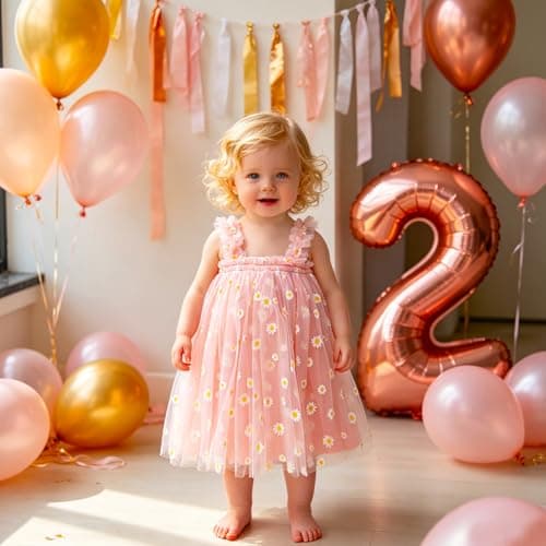 AGQT Baby Girls Daisy Tutu Dress Sleeveless Tulle Tutu Dress Princess Birthday Party Babydoll Dresses Pink Daisy-Lace Size 18-24 Months — view 3