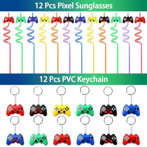 208Pcs Video Game Party Favors Pack for 12 Guest, Gamer Goodie Bag Stuffers for Kids Boys, Gaming Theme Birthday Party Decorations Supplies & Pinata Fillers — view 3