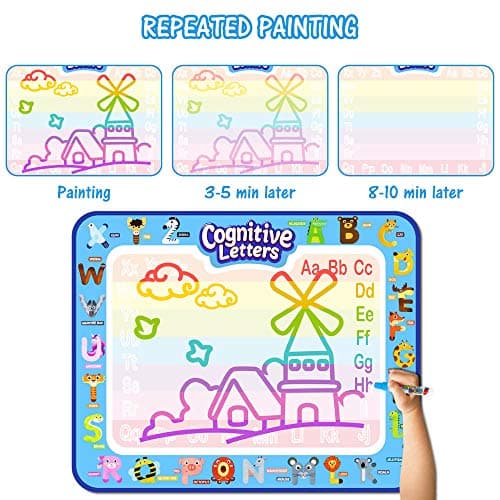 Jasonwell Aqua Water Doodle Mat 40 X 32 Inches Large Magic Drawing Doodling Mat Coloring Mat Educational Toys Christmas Birthday Gifts for Kids Toddler Boys Girls Age 2 3 4 5 6 7 8 Year Old (Alphabet) — view 4