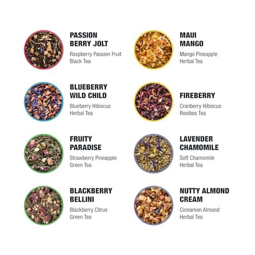 Tiesta Tea - Favorites Starter Sampler Dry Flight Set, Premium Loose Leaf, High to No Caffeine, Makes Hot & Iced, Assorted Tea Sets with Herbal, Black, Fruit Blends & More, 8 Resealable Sample Pouches — view 3