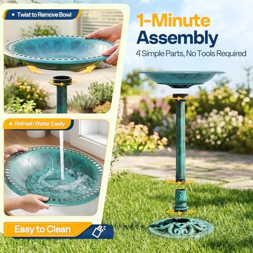 VIVOHOME Bird Bath with Solar Fountain for Outside, Polyresin Pedestal Bird Baths with Solar Powered Pump for Outdoor, Garden, Weather-Resistant Birdbaths with 20" Bowl, Green — view 5