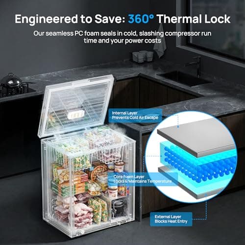 2.7 Cu.Ft Chest Freezer, Small Compact Deep Freezer with Adjustable 7 Thermostat,2 Removable Baskets, Energy Saving, Quiet Top Open Door Mini Meat Freezer with LED Light for Garage Outdoor Home Office — view 3