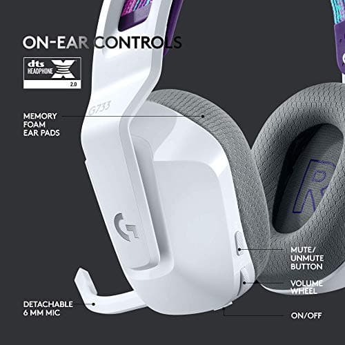 Logitech G733 Lightspeed Wireless Gaming Headset with Suspension Headband, LIGHTSYNC RGB, Blue VO!CE mic Technology and PRO-G Audio Drivers - White — view 4