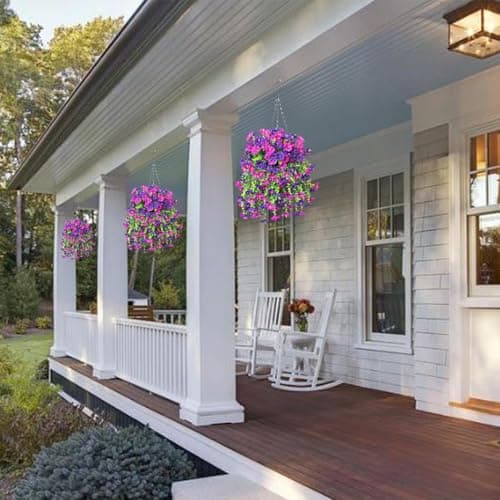 Artificial Hanging Flowers, 69 Heads UV Resistant Artificial Outdoor Flower, Faux Silk Morning Glory,Faux Silk Morning Glory Hanging Plants,for Outdoor Home Porch Patio Garden Decor, 2/6 Pack (2, A) — view 3