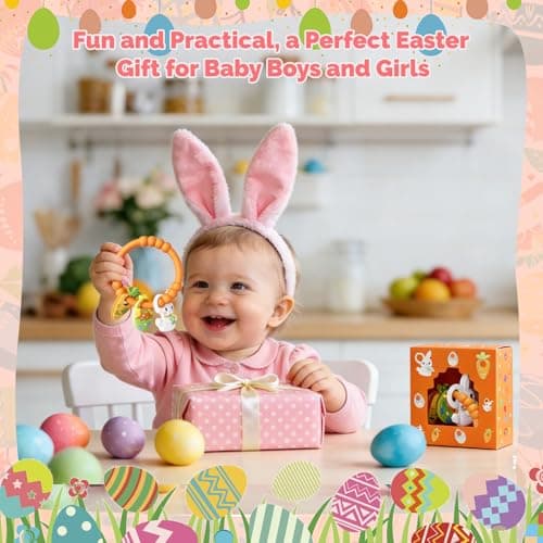 Easter Baby Teething Ring Toys for Baby, Silicone Teether with Textured Carrot, Bunny and Egg, BPA-Free, Safe and Soft for Chewing, Teething Toys for Easter Basket Stuffers&Easter Gifts, 0-12 Month — view 5