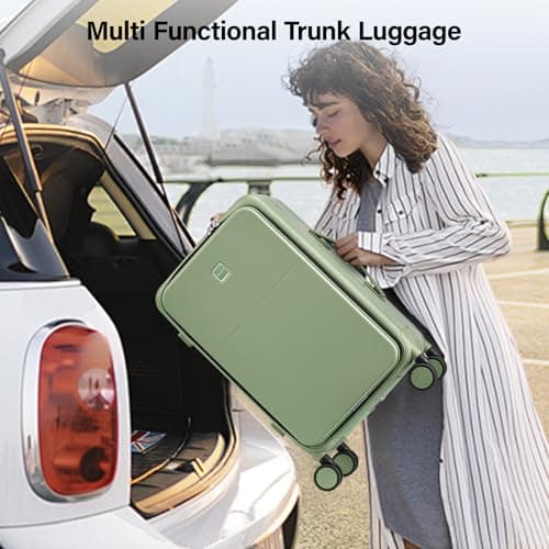 Hanke 28 Inch Checked Luggage with Cup Holder and USB Ports, Top Opening Hard Shell Suitcase with Wheels, Aluminum Frame Large Trunk Luggage with Foldable Divider & TSA Lock for Travel, Bamboo Green — view 9