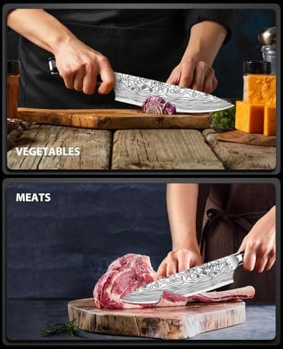 MOSFiATA 8" Super Sharp Professional Chef's Knife with Finger Guard and Knife Sharpener, German High Carbon Stainless Steel EN1.4116 with Micarta Handle and Gift Box — view 5