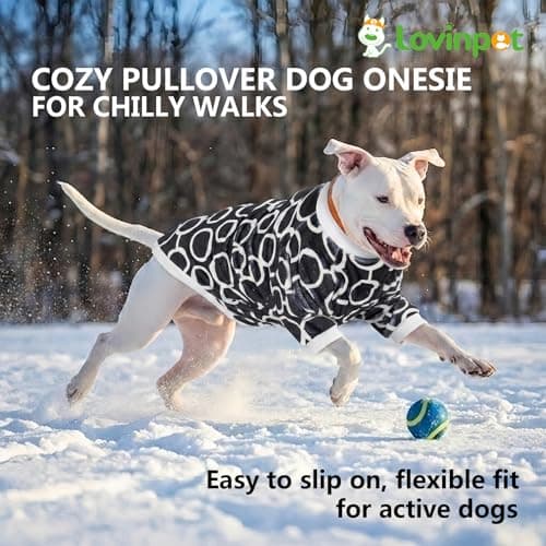 LovinPet Large Dog Flannel Coat, Warm Dog Winter Coat with Front Sleeves and Hook-and-Loop Closure, Cozy Full-Coverage Layer for Chilly Short-Hair Dogs, Freehand Black White Prints, XL — view 2