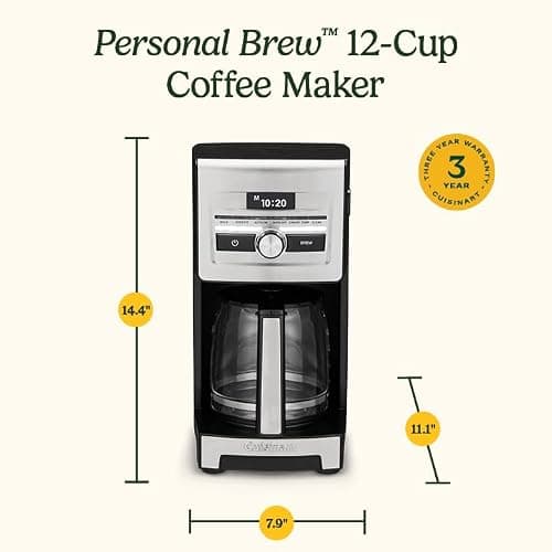 Cuisinart Personal Brew™ 12-Cup Coffee Maker, Automatic Coffee Machine, Programmable Coffee Maker for Home Brewing Convenience with Adjustable Brew Strength, Stainless Steel/Black, DCC-12 — view 7