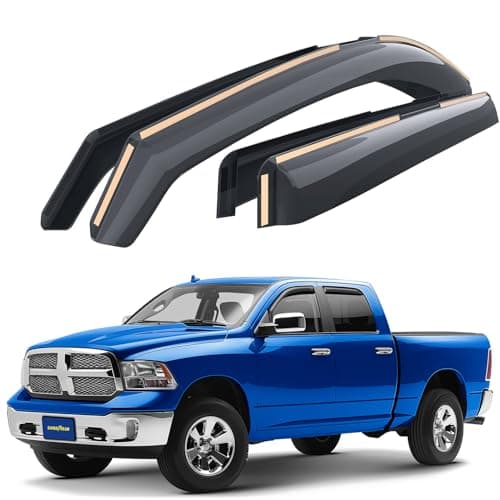Goodyear Shatterproof in-Channel Window Deflectors for Trucks Dodge Ram 1500 2009-2018 Crew Cab, Rain Guards, Window Visors for Cars, Vent Deflector, Truck Accessories, 4 pcs- GY007758