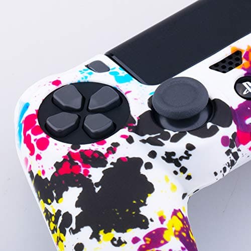 YoRHa Water Transfer Printing Camouflage Silicone Cover Skin Case for Sony PS4/slim/Pro Dualshock 4 Controller x 1(Graffiti) with Pro Thumb Grips x 8 — view 4