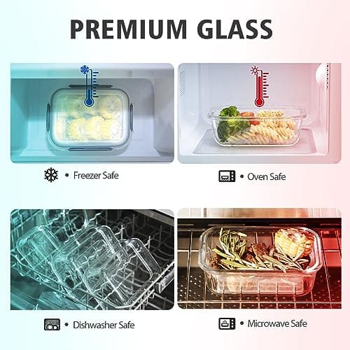 S SALIENT 24 Pieces Glass Food Storage Containers with Lids,Glass Meal Prep Containers Set with Locking Lid,Airtight Glass Lunch Container for Kitchen,BPA Free(12 Lids & 12 Containers) — view 3
