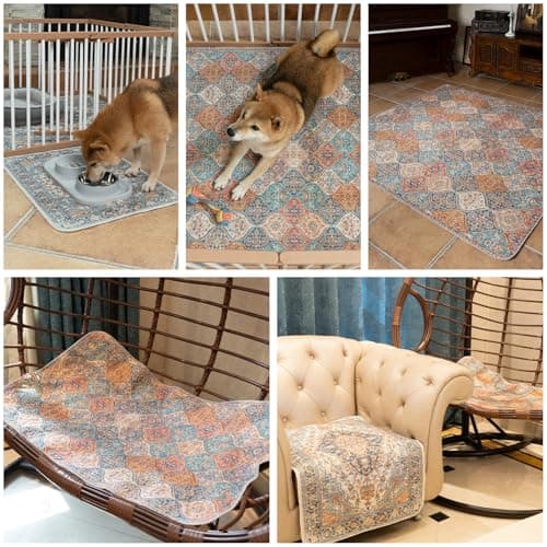 nunubaby Washable Pee Pads for Dogs, Stylish, Non-Slip and Leak-Proof Pee Pads. Reusable Potty Pads for Dogs for Crates and Floors.(Beige/Multi, 24" x36" ) — view 6