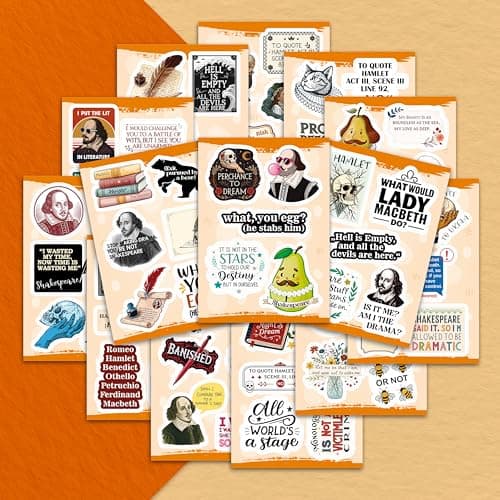100Pcs Shakespeare Stickers Vinyl for Water Bottles, Literature Stickers Bulk - Shakespeare Gifts - Poetry Party Supplies - Gift for Women & Men — view 5