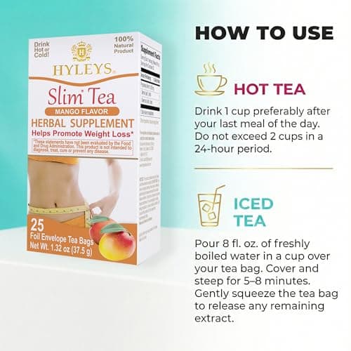 Hyleys Slim Tea, Mango, Herbal Supplement for Weight Loss, 25 Tea Bags — view 4