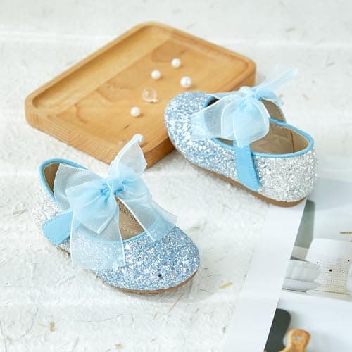 Kiderence Little Toddler Girls Dress Shoes Ballerina Ballet Flats Kids Blue Mary Janes Size 10 — view 6