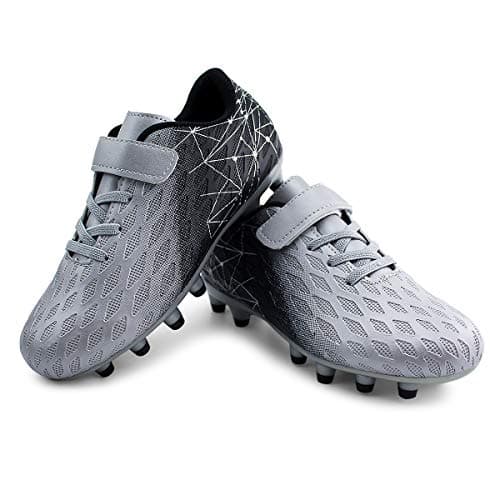 brooman Kids Firm Ground Soccer Cleats Boys Girls Athletic Outdoor Football Shoes(3,Silver) — view 5