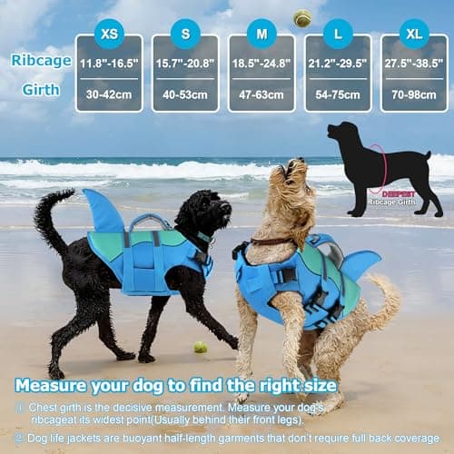 Dogcheer Dog Life Jacket Shark, Neoprene Harness Dog Life Vest with Lift Handle, Reflective Adjustable Pet Swim Float Vest for Small Medium Large Dogs - Blue, S — view 3
