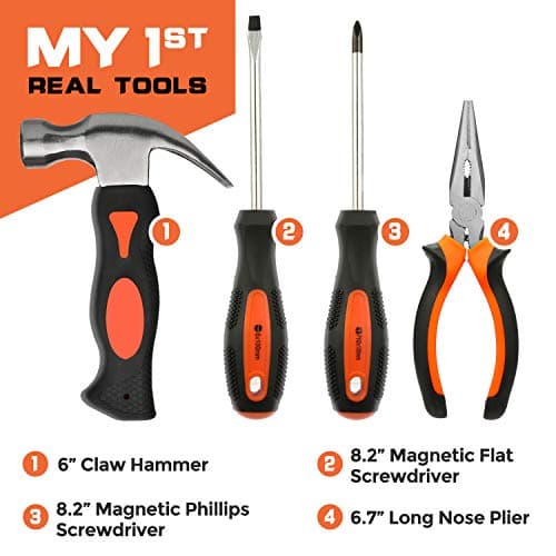 INCLY 18PCS Kids Tool Set with Reinforced Belt, Adjustable Waist 20"-32", Boys Real Hand Tools Kit Children Construction Learning Tools Hammer Screwdriver for Home DIY Building & Woodworking — view 3