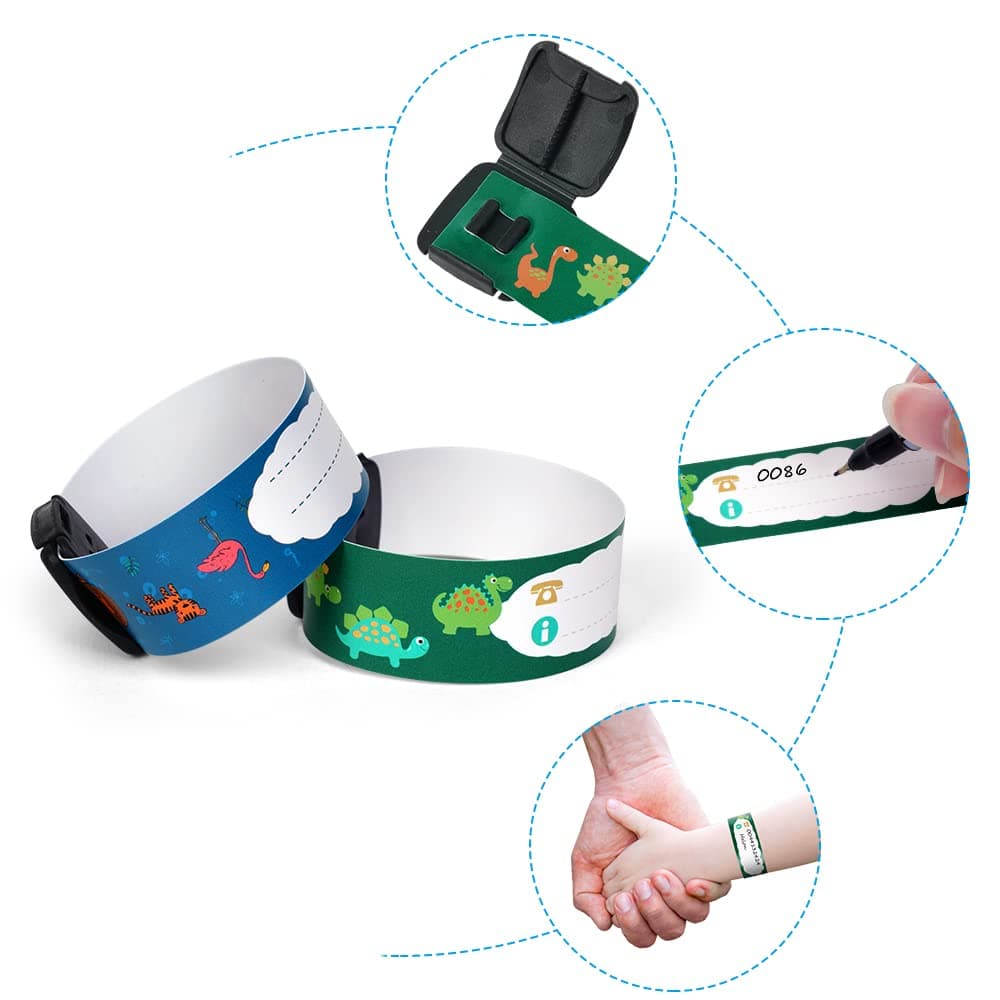 Vicloon Pulsera Identificativa Niños + Marcador, 8 piezas Pulsera Seguridad Anti perdida Pulsera de Emergencia Impermeable Reutilizable para Niños Niñas Bebé Arneses de seguridad Bebé — view 6
