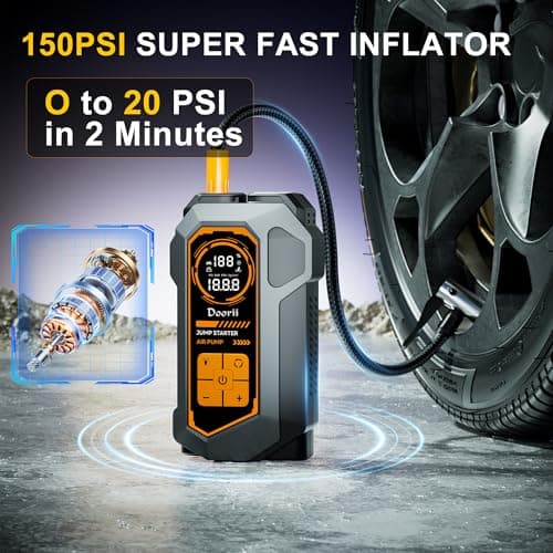 Doorii 6000A Jump Starter with Air Compressor, 10-in-1 Car Jumper Starter Portable, 150PSI Tire Inflator/Air Pump, LED Flashlight for Up to 10.0L Gas / 8.0L Diesel Engines — view 2