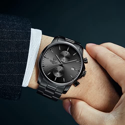 GOLDEN HOUR Men's Watches with Stainless Steel and Metal Casual Waterproof Chronograph Quartz Watch, Auto Date in Grey Hands — view 4