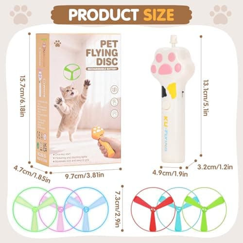 AGIFTMIND Cat Fetch Toy, Rechargeable Flying Disc Launcher with 6 Flying Discs, Cat Interactive Hunting Toys for Outdoor & Indoor (White)