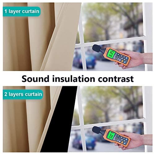 NICETOWN Thermal Insulated 100% Blackout Curtain, Sound Proof Drape with Black Backing, Full Light Blocking Panel for Patio Sliding Door (Biscotti Beige, 1 Panel, 52 inches x 108 inches) — view 2