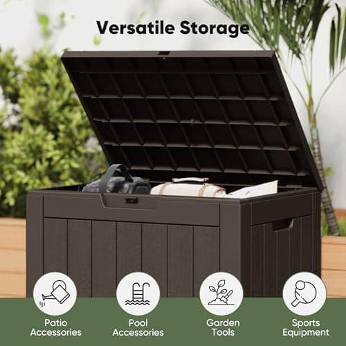 NEWBULIG 31 Gallon Deck Box, Weatherproof Resin Lockable Outdoor Storage for Secure Package Deliveries and Indoor Storage in Garden or Patio, Backyard — view 5