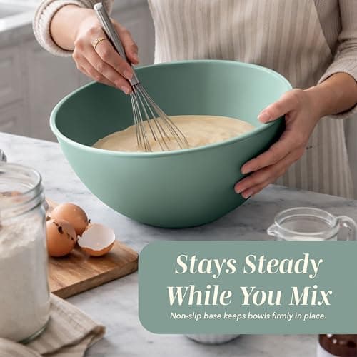 COOK WITH COLOR Mixing Bowls with TPR Lids - 12 Piece Plastic Nesting Bowls Set Includes 6 Prep Bowls and 6 Lids, Microwave Safe Mixing Bowl Set (Mint Ombre) — view 5