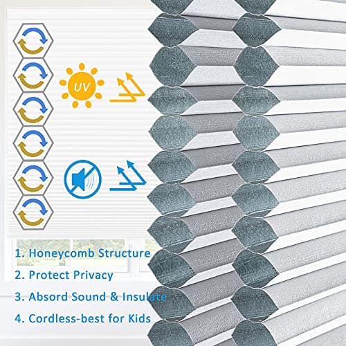 Cellular Shades for Windows and Doors- No Cord Total Blackout Honeycomb Blinds, Cordless Customize Large Size, Harmful UV Rays and Heat Insulation for Office Home, White-Blackout, Size 36 ½"W x 40" H — view 5
