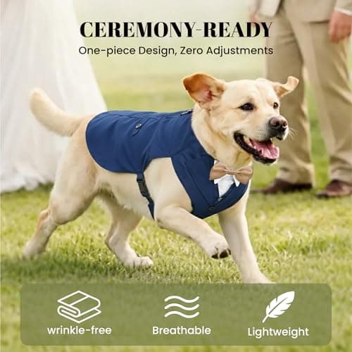 AVERYDAY Dog Tuxedo with Bow Tie for Wedding Outfit, Dog Suit Costume for Christmas Halloween Valentine’s Day, Adjustable Pet Tux Harness with Leash Ring, Formal Wear for Small Medium Large Dogs — view 2