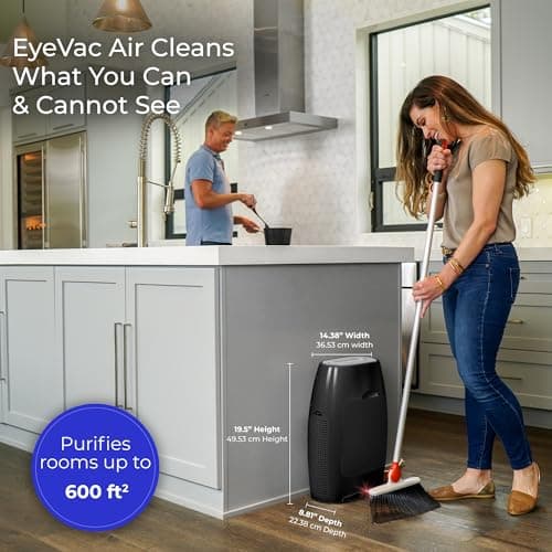 EyeVac Air 2-in-1 HEPA Air Purifier & Touchless Vacuum Automatic Dustpan - Ultra Fast & Powerful - Covers 600 Sq ft - Corded Canister Vacuum, Bagless, Automatic Sensors, 1000 Watt (Black/Black) — view 2