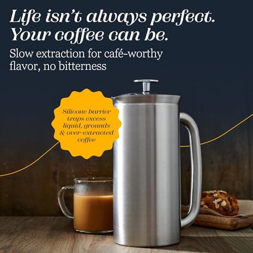 ESPRO Pro P7 Brushed Stainless Steel 304 French Press Coffee Maker for Dad, Patented Double Walled Micro-Filter, Insulated Grit-Free Brew, Heat Resistant BPA Free, 32oz — view 6