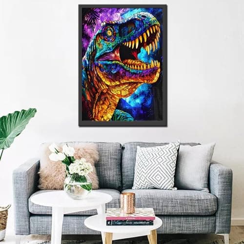 Glass Dinosaur Jigsaw Puzzle，T Rex 1000 Pieces Jigsaw Puzzles for Adults，27 x 20 Inches Puzzles for Families，HD Quality Stained Glass Dinosaur Photo Puzzle Gift，Family Activity Perfect for Game Nights — view 3