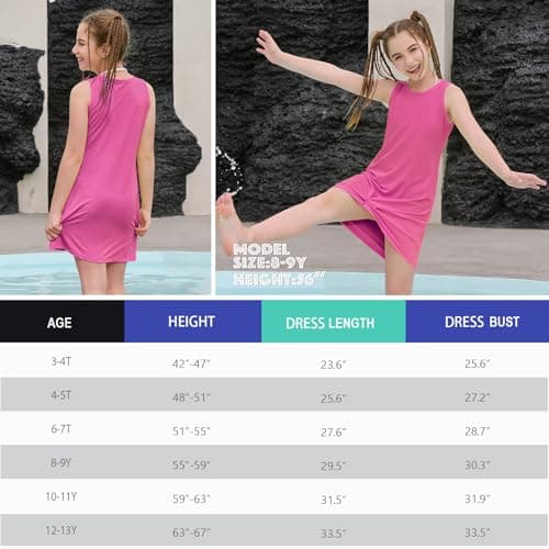 CHILDRENSTAR Girls Swim Cover Up UV Protection Sleeveless Swimsuit Coverup Beach Dress Summer Quick Dry with Pockets, Rose Red, 6-7 Years — view 5