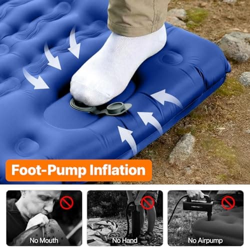 OGERY Sleeping Pad, Ultralight Inflating Sleeping Pad for Camping with Pillow Built-in Foot Pump, 6" Extra-Thick Reinforced Camping Pad for Hiking, Backpacking, Tent, Single,Blue — view 5