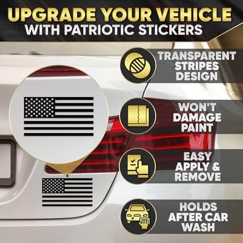 Transparent Black American Flag Vinyl Decal for Car – 1 Pair 5"x3" | Matte Black Finish, Reverse Pair | UV-Proof, Waterproof US Flag Stickers | Patriotic Decals for Truck, SUV, Motorcycle, Laptop — view 3