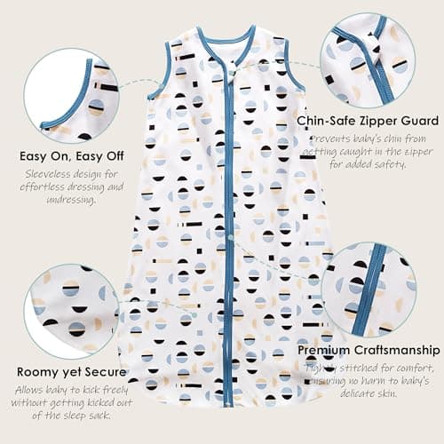 Cute Castle Baby Sleep Sack 6-12 Months - Lightweight 100% Cotton 2-Way Zipper TOG 0.5 Infant Wearable Blanket, Newborn Essentials Toddler Sleep Clothes (3 Pack Blue) — view 2