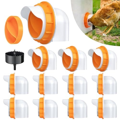 DSTANA Chicken Feeder No Waste 12 Ports Automatic Poultry Feeder with 12 Stopper & 1 Hole Saw, Weatherproof Reusable DIY Chicken Feeders Kits for Buckets, Barrels, Bins(White)