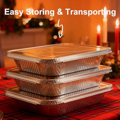Whaleme 9x13 Aluminum Foil Pans with Lids - 25 Pack Disposable Half Size Deep Steam Table Tin Foil Pans for Oven Baking Cake, Roasting, Food Prepping, Storing, Freezing, Chafing — view 5