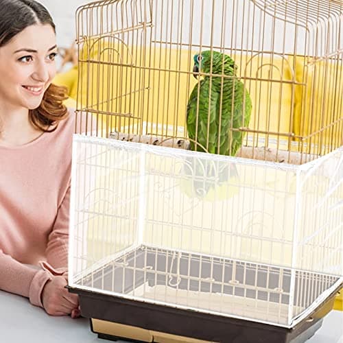 Large Bird Cage Cover, Daoeny Bird Cage Seed Catcher, Adjustable Soft Airy Nylon Mesh Net, Birdcage Cover Skirt Seed Guard for Parrot Parakeet Macaw African Round Square Cages (White) — view 4