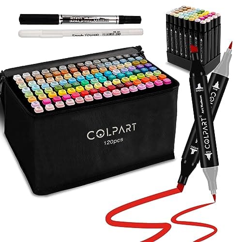 colpart 120 Colors Alcohol Markers Brush Tip Dual Tip Art Markers Christmas Gifts Marker Pens for Adult Coloring Painting Supplies Perfect for Painting, Coloring, Sketching and Drawing
