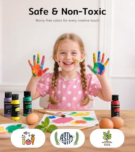 Washable Paint for Kids 12 Colors, Non-Toxic, Safe & Washable for Toddlers, Tempera Paint with Brushes, Palette & Bucket, School Project Art Supplies — view 4